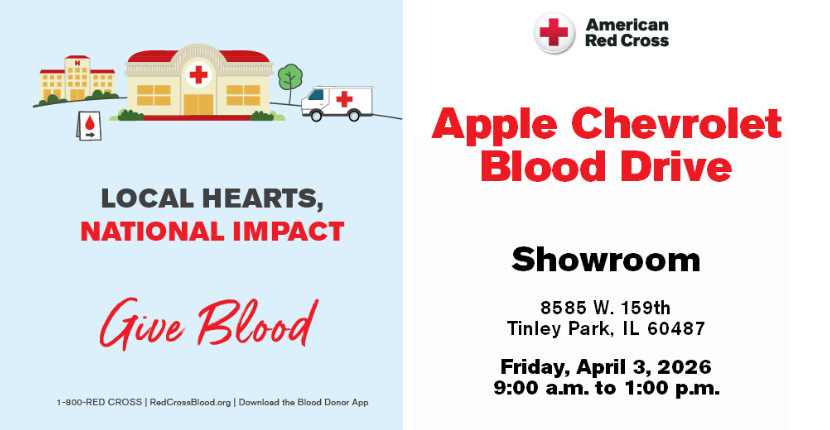Join Apple Chevrolet for a Tinley Park Blood Drive with the American Red Cross